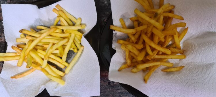 Comparativa patatas fritas freidora de aire SALTER Health del Lidl air fryer y una de aceite normal